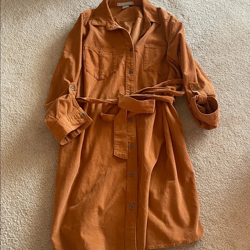 Lucky brand fine corduroy dress size medium pockets tie waist - Picture 8 of 11